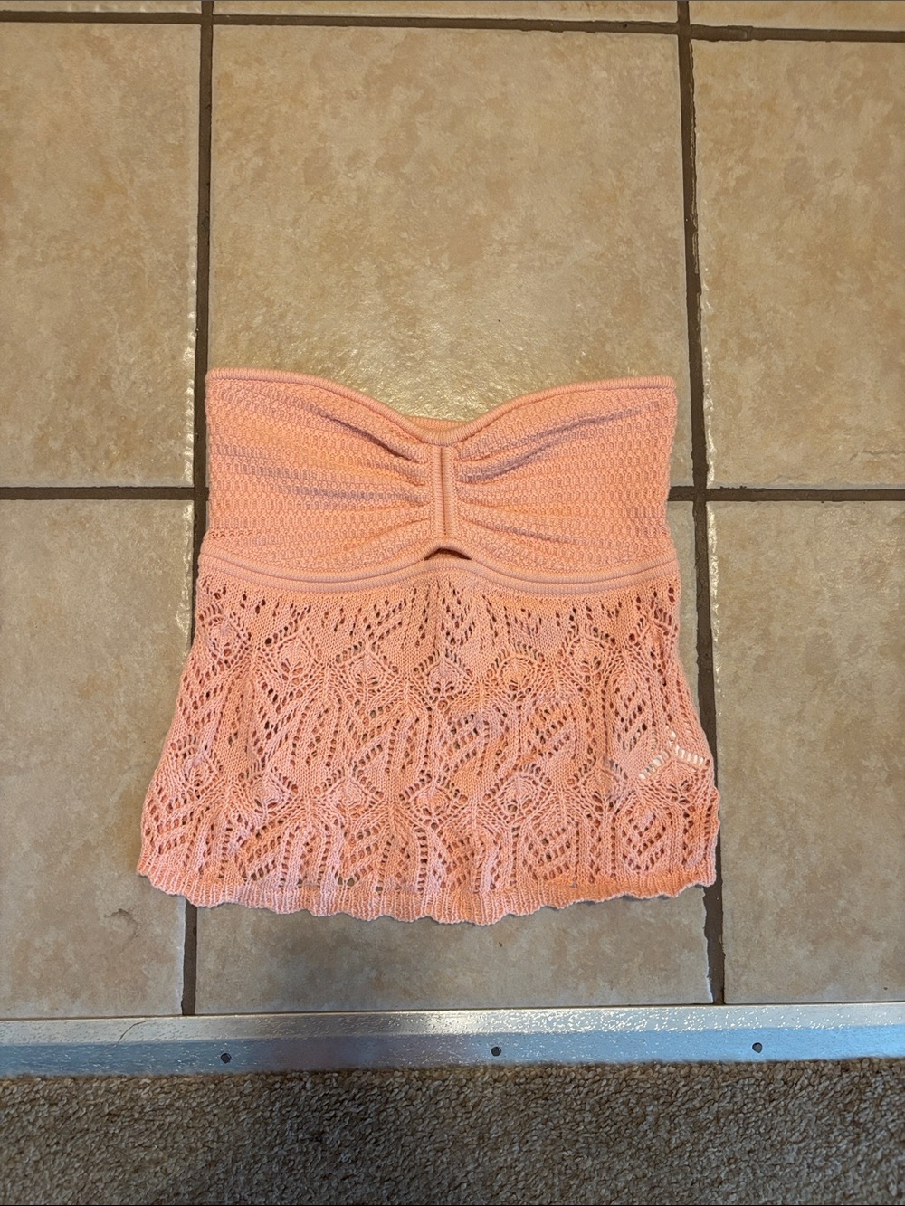 American Eagle Outfitters Peach Crochet Strapless Crop Top